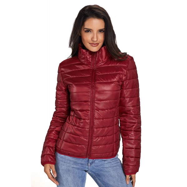 Wine High Neck Quilted Cotton Jacket