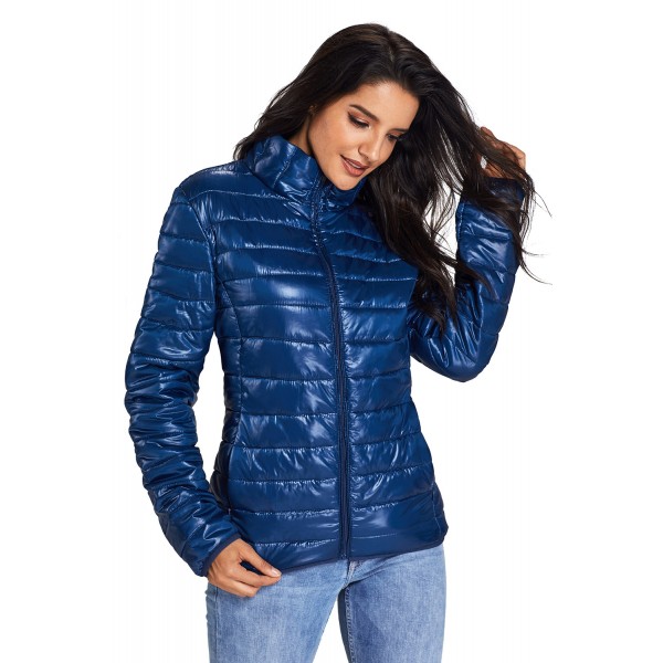 Blue High Neck Quilted Cotton Jacket