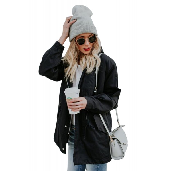 Black Zip Front Jacket with Pockets