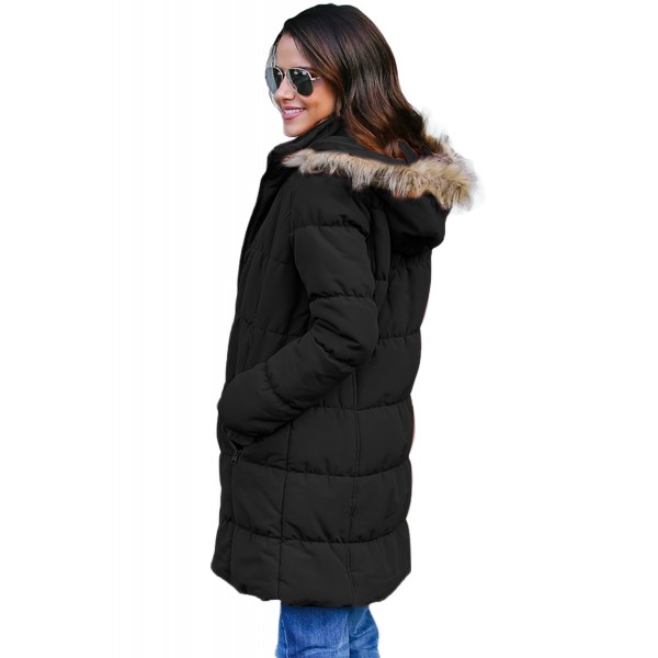 Black Fur Trim Hooded Long Quilted Coat