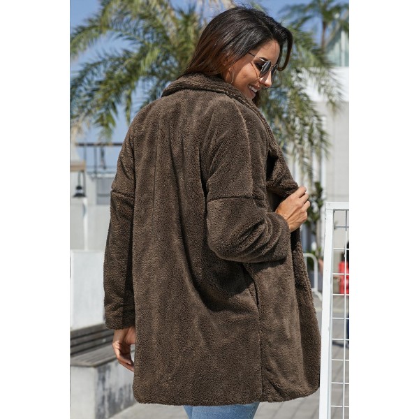 Coffee Pocketed Faux Fur Longline Coat