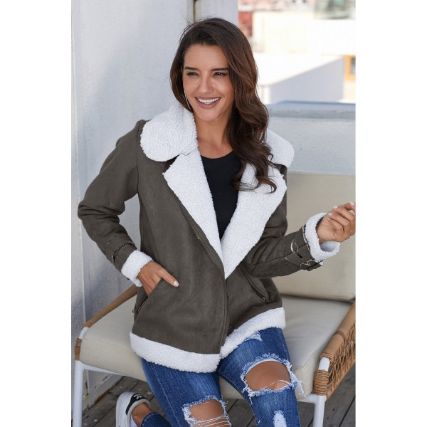 Gray Faux Suede Jacket with Zipper Pockets