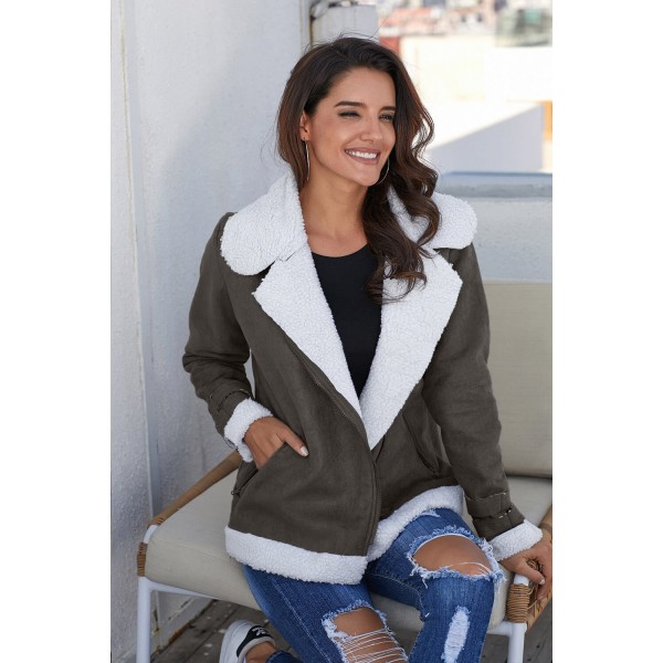Gray Faux Suede Jacket with Zipper Pockets