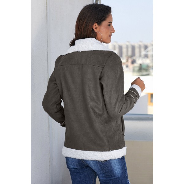 Gray Faux Suede Jacket with Zipper Pockets