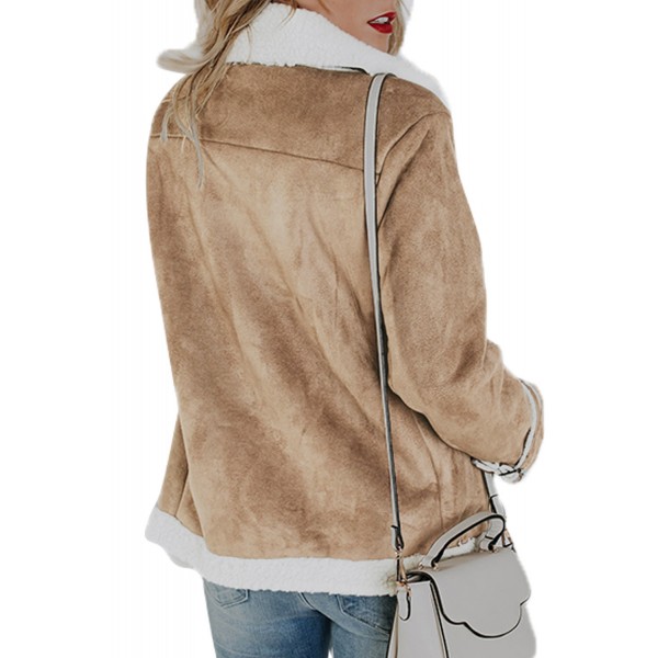 Khaki Faux Suede Jacket with Zipper Pockets