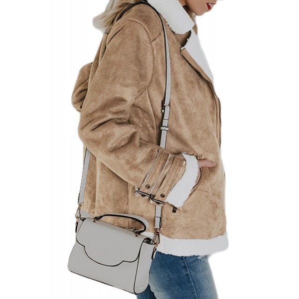 Khaki Faux Suede Jacket with Zipper Pockets