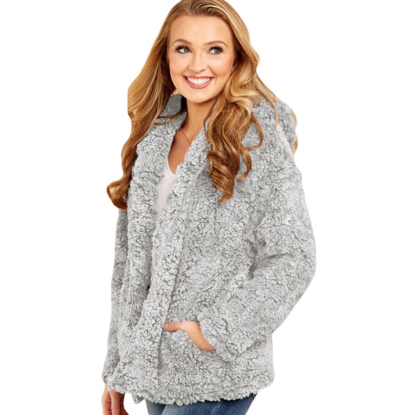 Gray Zip Down Furry Hooded Jacket