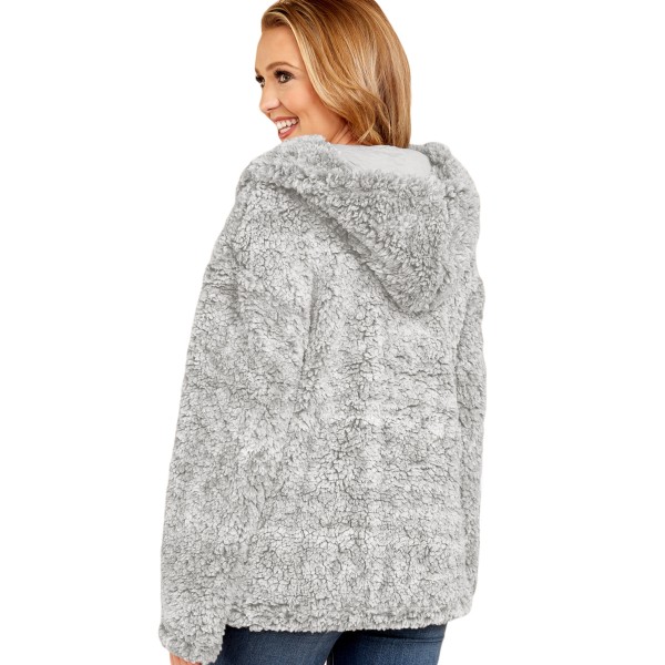 Gray Zip Down Furry Hooded Jacket