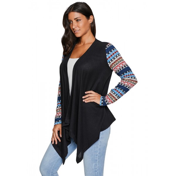 Black Waterfall Patchwork Long Sleeve Oversize Coat