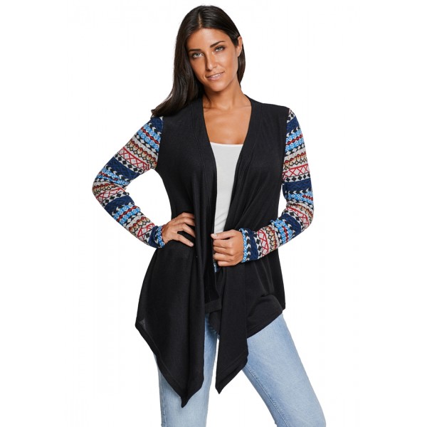 Black Waterfall Patchwork Long Sleeve Oversize Coat