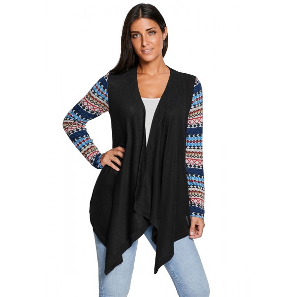 Black Waterfall Patchwork Long Sleeve Oversize Coat