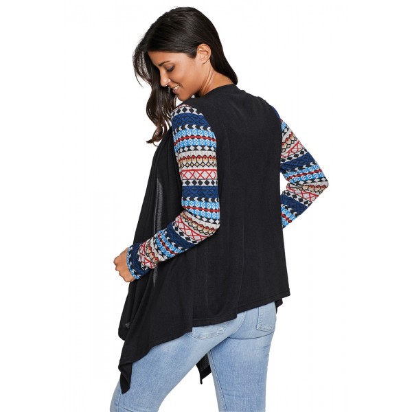 Black Waterfall Patchwork Long Sleeve Oversize Coat
