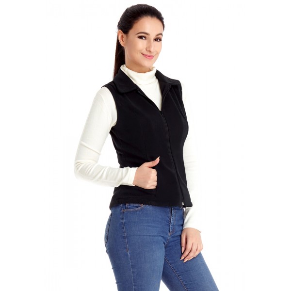 Black Sleeveless Zip Front Coat