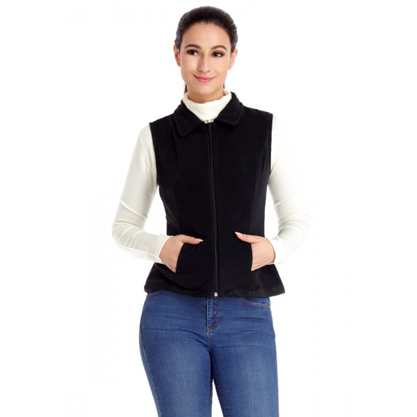 Black Sleeveless Zip Front Coat