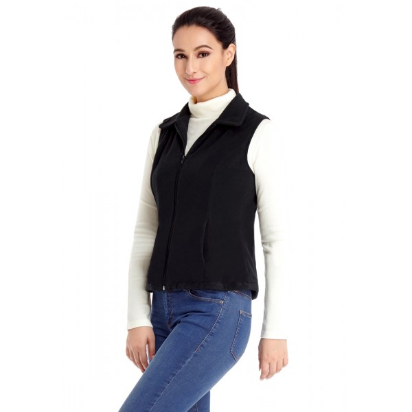 Black Sleeveless Zip Front Coat