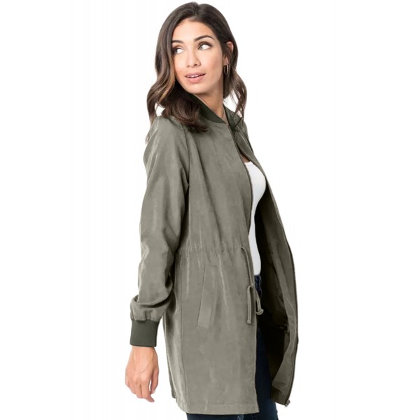 Olive Green Drawstring Waist Lightweight Outcoat