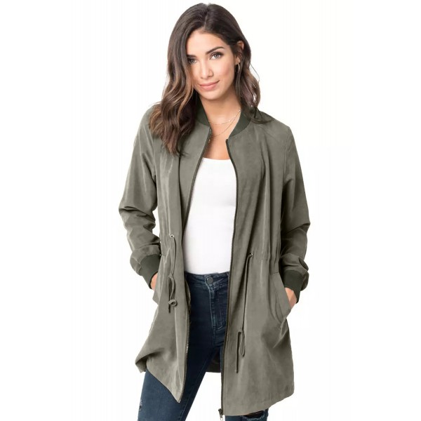 Olive Green Drawstring Waist Lightweight Outcoat