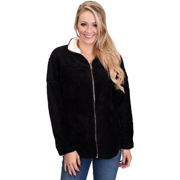 Black Lamb Fleece Zip Down Jacket