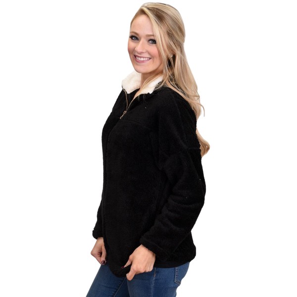 Black Lamb Fleece Zip Down Jacket