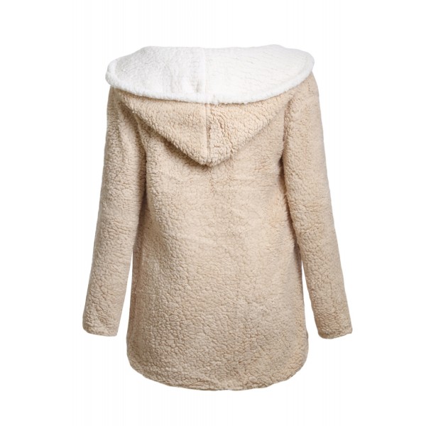 Khaki White Lam Wool Hooded Coat