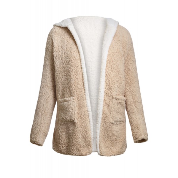Khaki White Lam Wool Hooded Coat