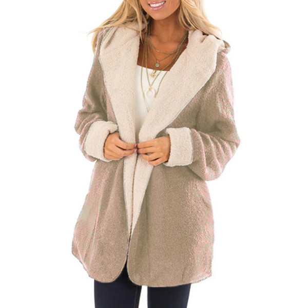 Khaki White Lam Wool Hooded Coat