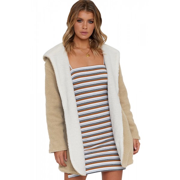 Khaki White Lam Wool Hooded Coat