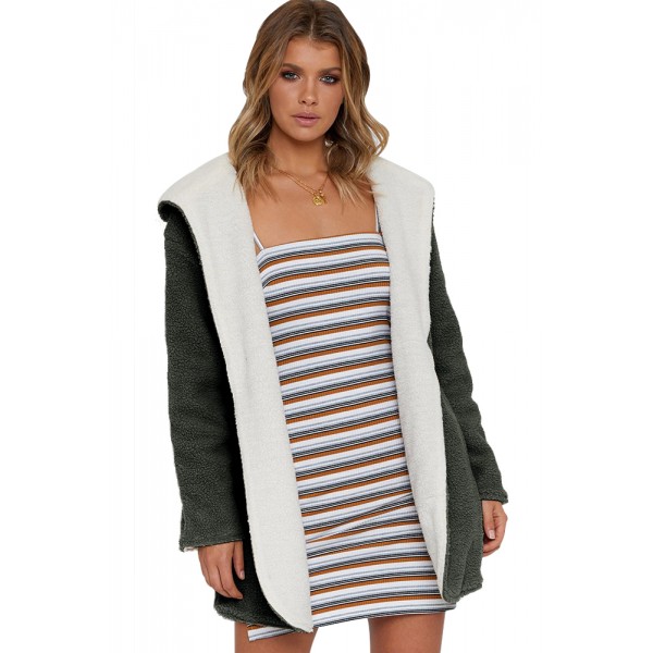 Dark Olive White Lam Wool Hooded Coat