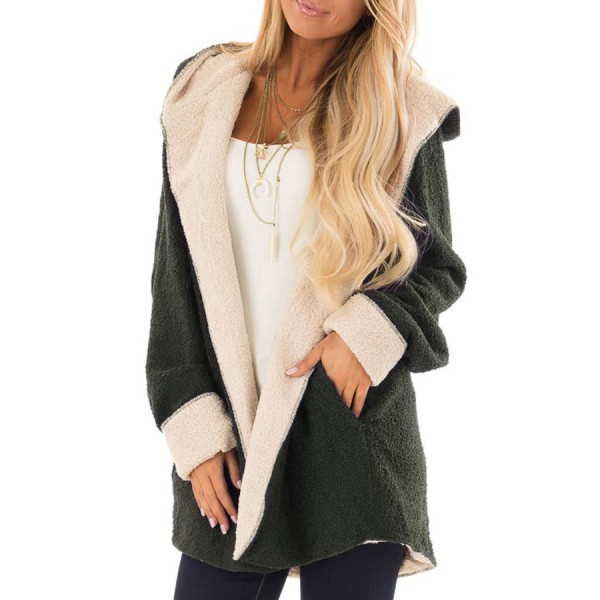 Dark Olive White Lam Wool Hooded Coat
