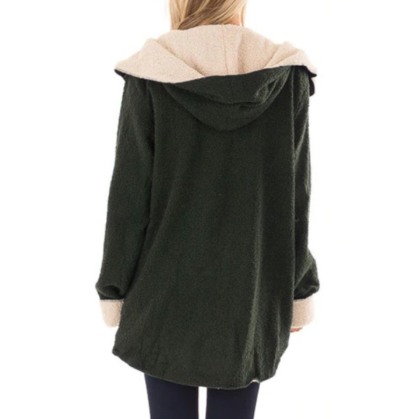 Dark Olive White Lam Wool Hooded Coat