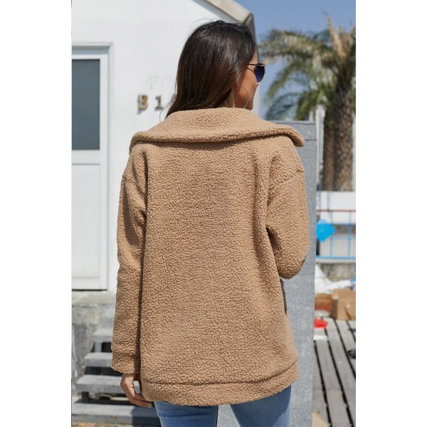 Light Brown Lamb Wool Zipped Chunky Coat