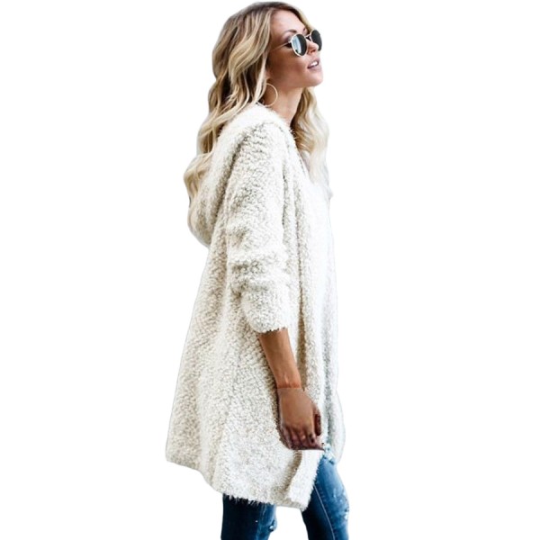 White Fluffy Hooded Open Front Cardigan