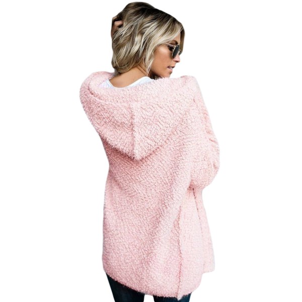 Pink Fluffy Hooded Open Front Cardigan