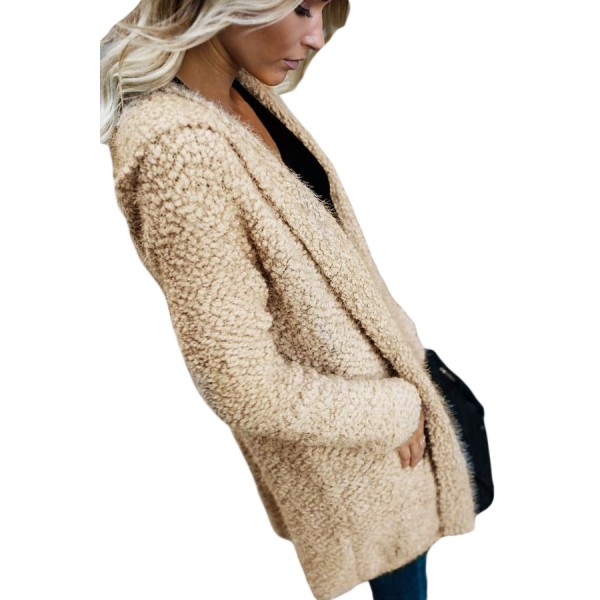 Apricot Fluffy Hooded Open Front Cardigan