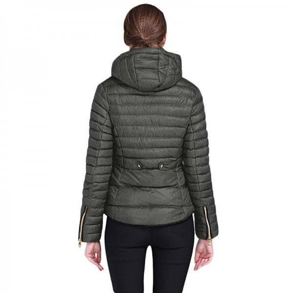 Dark Gray Hooded Cotton Jacket with Zipped Pockets