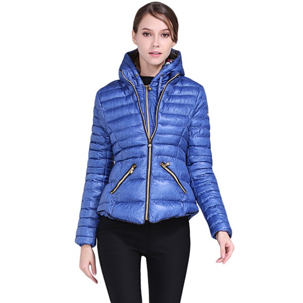 Blue Hooded Cotton Jacket with Zipped Pockets