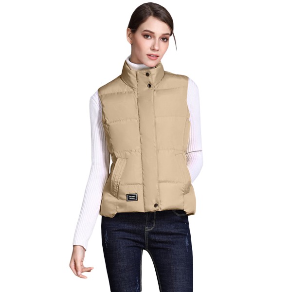 Khaki Sleeveless Female Cotton Jacket