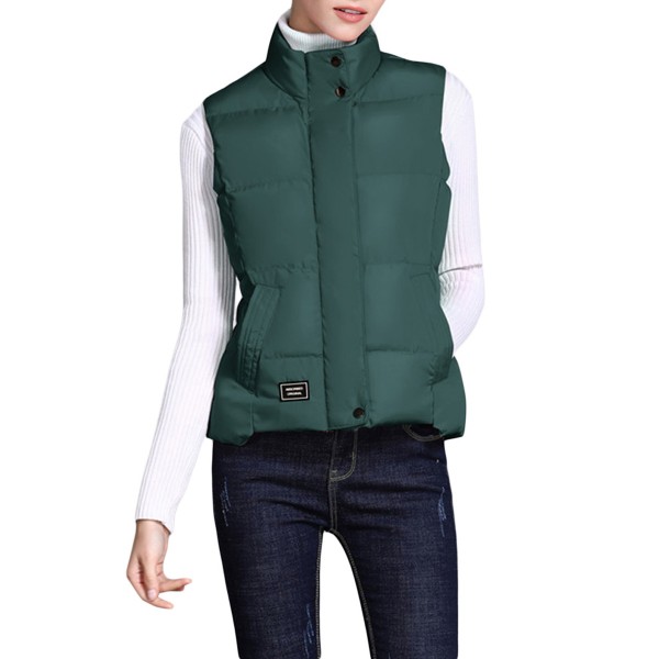 Dark Green Sleeveless Female Cotton Jacket