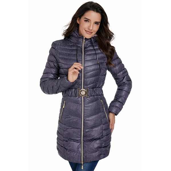 Dark Gray Hooded Longline Winter Coat with Belt