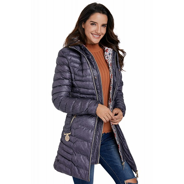 Dark Gray Hooded Longline Winter Coat with Belt