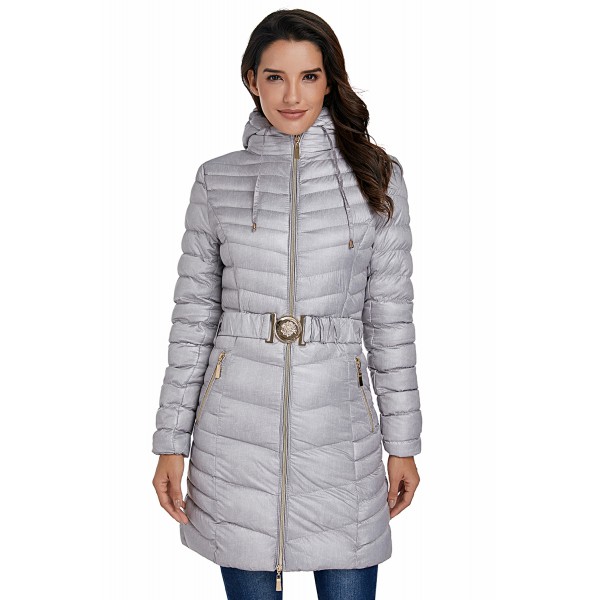 Gray Hooded Longline Winter Coat with Belt