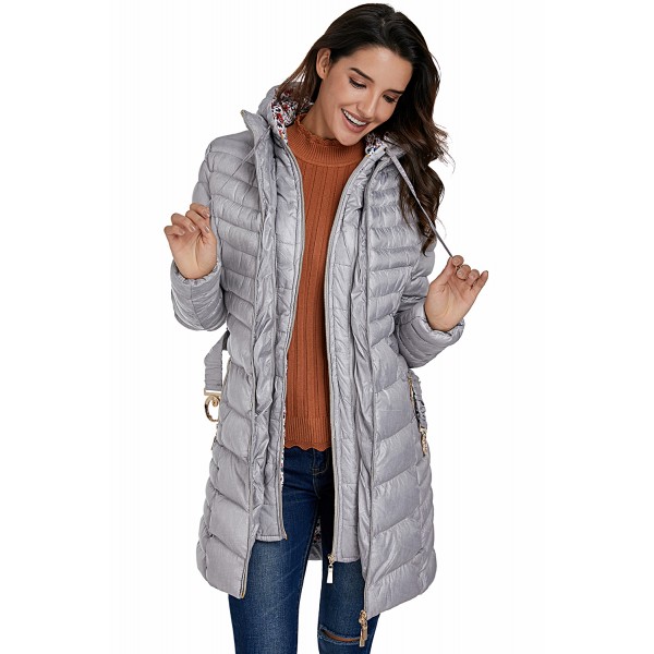 Gray Hooded Longline Winter Coat with Belt