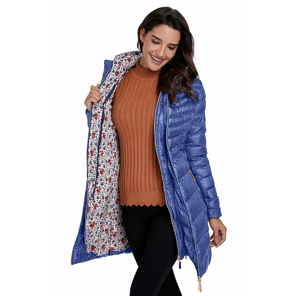 Blue Hooded Longline Winter Coat with Belt