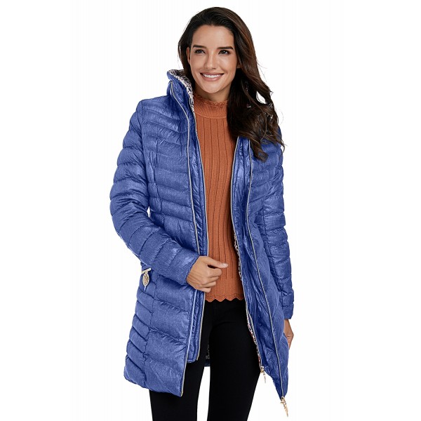 Blue Hooded Longline Winter Coat with Belt