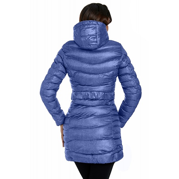 Blue Hooded Longline Winter Coat with Belt