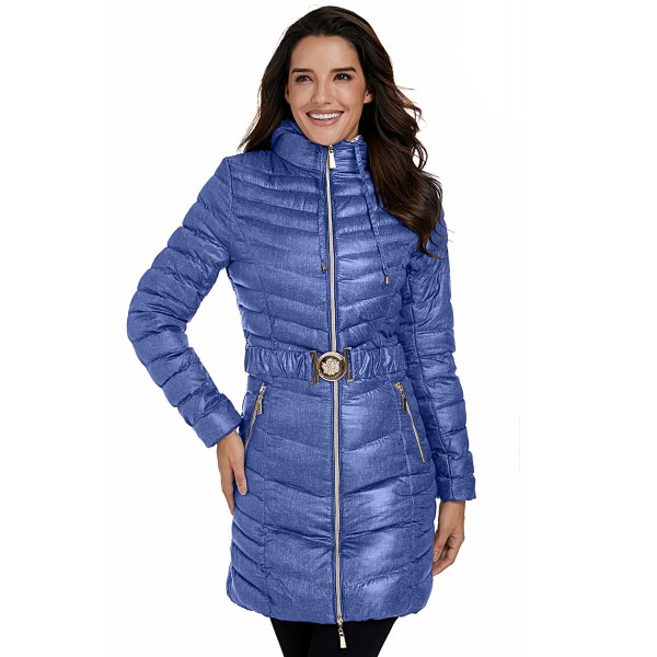 Blue Hooded Longline Winter Coat with Belt
