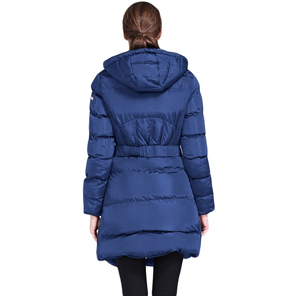 Blue Cotton Quilted Longline Hooded Coat