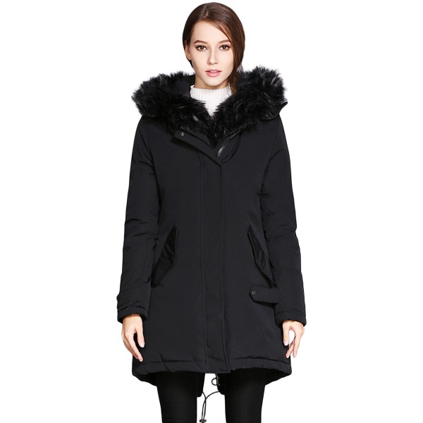 Fur Trim Hooded Black Parka Storm Coat