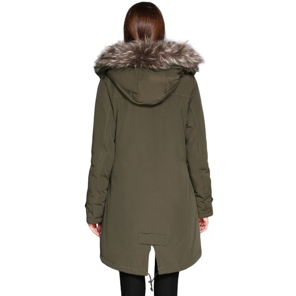 Fur Trim Hooded Army Green Parka Storm Coat