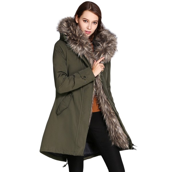 Fur Trim Hooded Army Green Parka Storm Coat